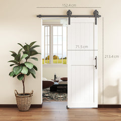 HOMCOM 152.4cm Sliding Barn Door Kit, Sliding Door with Track, Hardware, Upgraded Rollers and Floor Guide, Handle, White