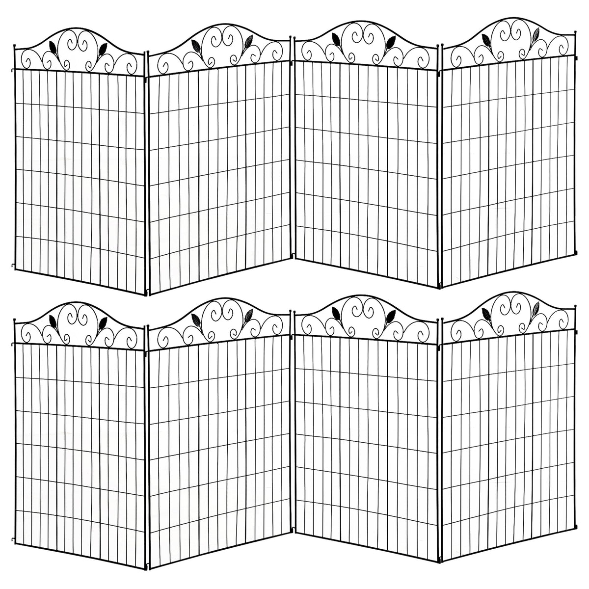 Outsunny Set of 2 Decorative Garden Fence, 8 Panels Metal Picket Fence, Versatile Shapes for Patio Lawn, 365cm x 112cm, Black