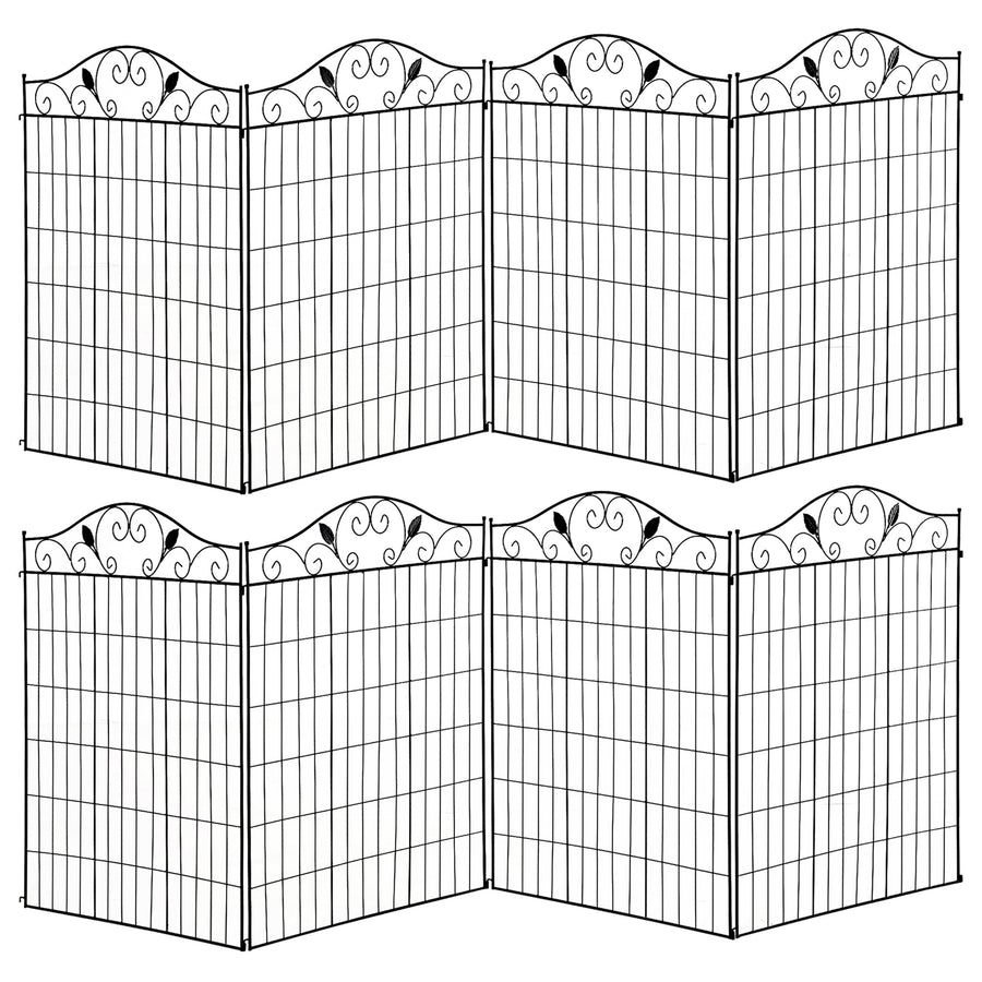 Outsunny Set of 2 Decorative Garden Fence, 8 Panels Metal Picket Fence, Versatile Shapes for Patio Lawn, 365cm x 112cm, Black