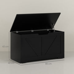 HOMCOM 100L Home Storage Box, with Safety Hinges - Black Wood-Effect