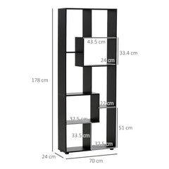 HOMCOM 8-Tier Freestanding Bookcase w/ Melamine Surface Anti-Tipping Foot Pads Home Display Storage Grid Stand Bedroom Living Room Furniture Modern Style - Black