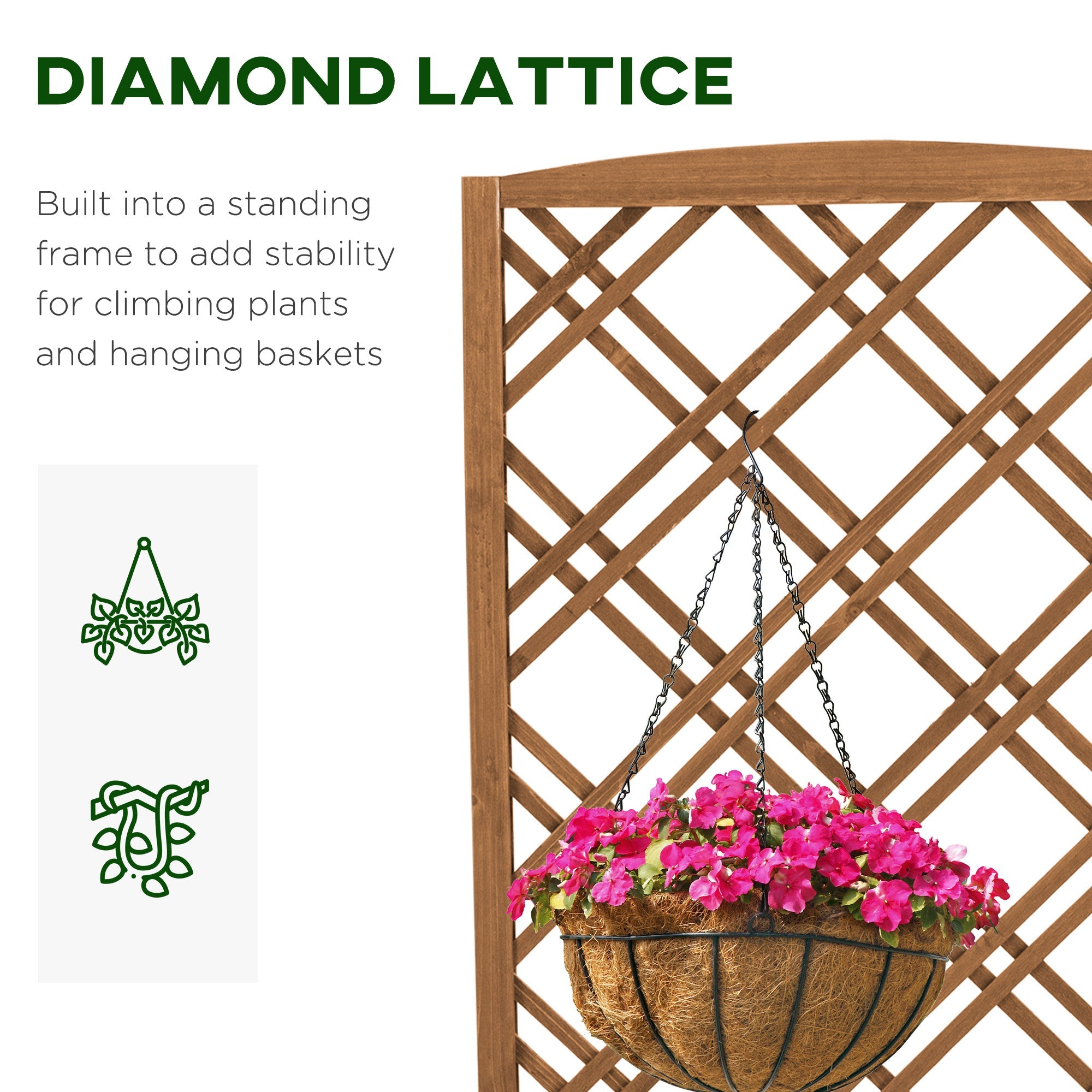 Outsunny Garden Planter with Trellis, Wooden Raised Bed for Garden with Lattice Trellis for Vegetables, Herbs and Flowers, Brown