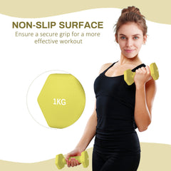 SPORTNOW 2 x 1kg Hexagonal Dumbbells Weights Set with Non-Slip Grip for Home Gym Workout, Yellow