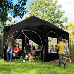Outsunny 3 x 6m Pop Up Gazebo Shelter with Sides, 6 Sandbags, Peak Top Garden Party Tent Marquee with Carry Bag, Black