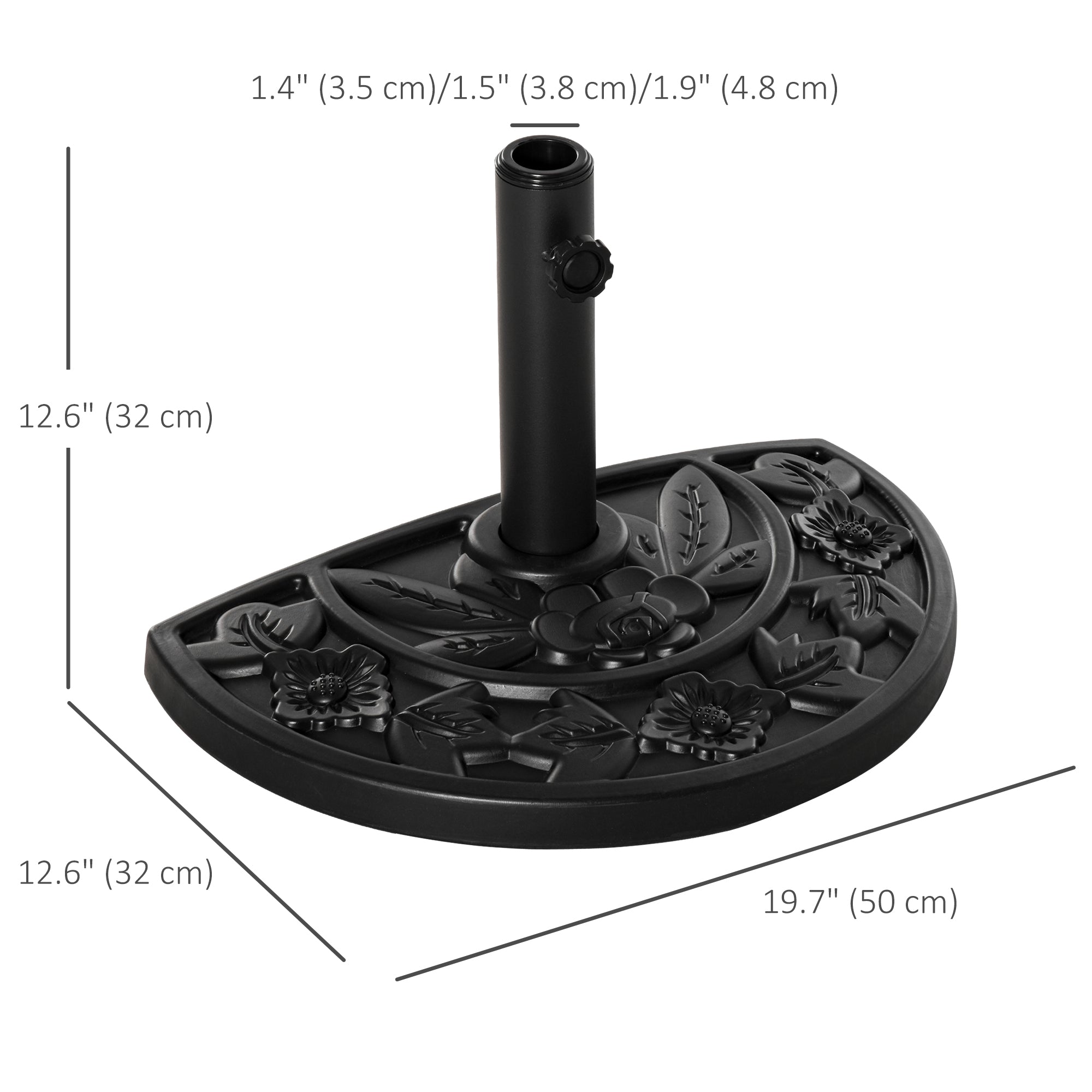 Outsunny 9kg Cement Concrete Half Round Parasol Base Umbrella Stand Garden Outdoor Accessories - Adjustable Coupler Suitable Umbrella Rod: Î¦3.5cm, Î¦3.8cm, Î¦4.8cm