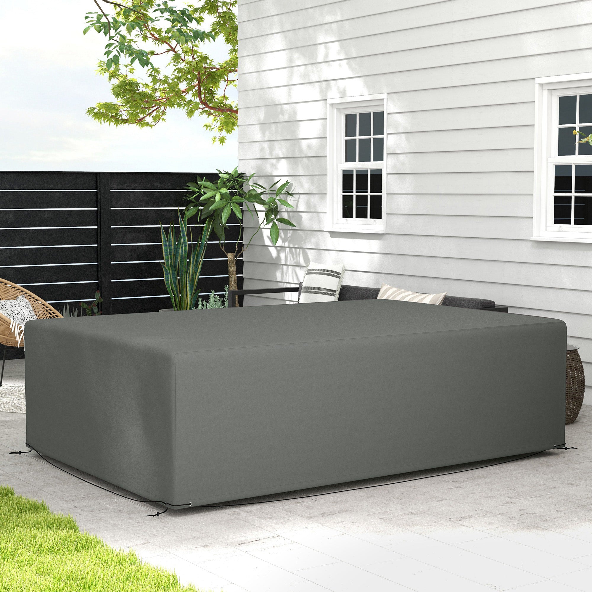 Outsunny Outdoor Garden Furniture Cover Waterproof, Anti-UV 600D Heavy Duty Oxford Fabric Patio Furniture Cover for Rectangular Sofa Table Set, Dark Grey, 245 x 165 x 66 cm