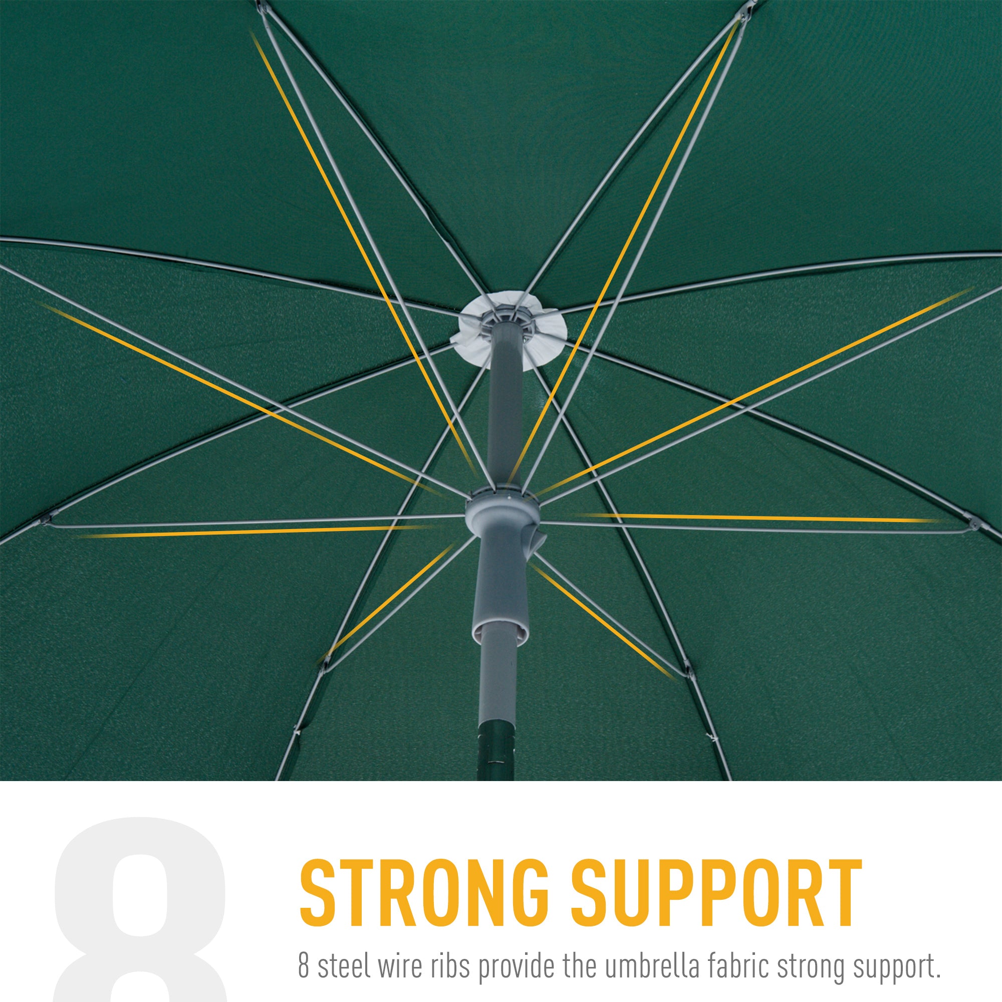 Outsunny 2.2m Beach Umbrella, Portable Parasol with Tilting Function, Outdoor Sunshade Shelter with 8 Ribs, Green