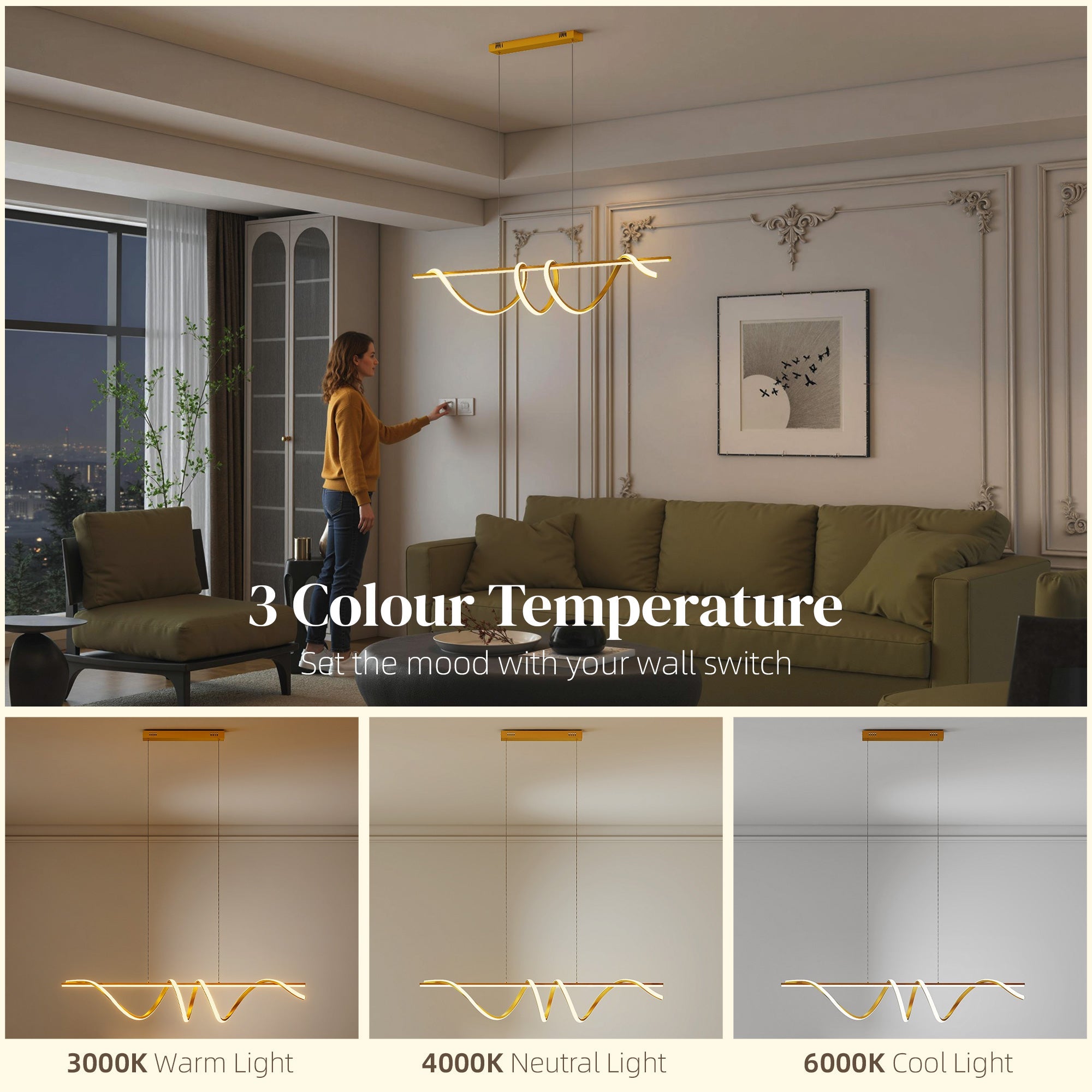 HOMCOM Pendant Light with 3 Colour Temperatures - Gold Tone
