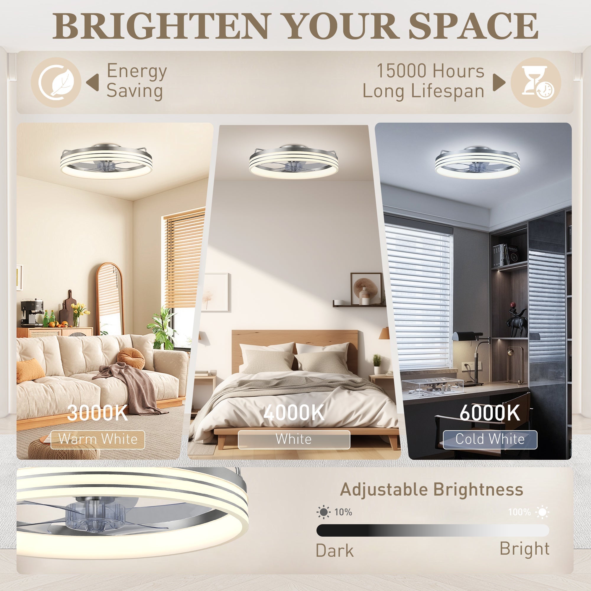 HOMCOM Ceiling Fans with Lights and Remote & App Control, 50cm LED Ceiling Fan Light with 3 Colour Temperatures, 6 Speed, Silver