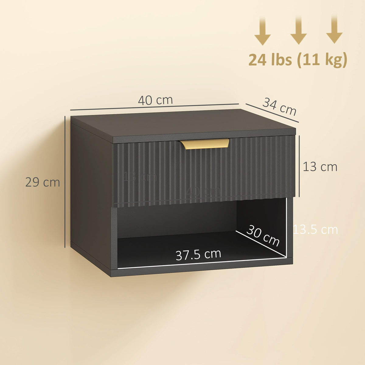 HOMCOM Floating Nightstands Set of 2, Modern Wall Mounted Bedside Tables, Black