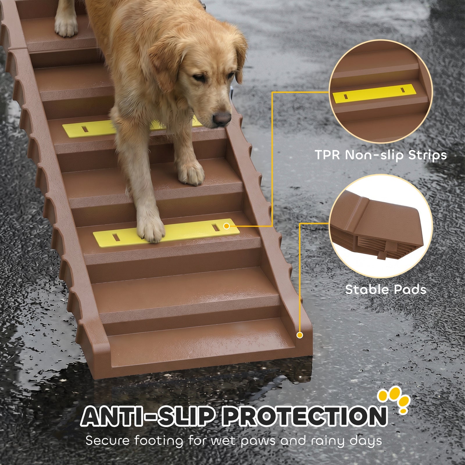PawHut Dog Car Ramp with Anti-Slip Steps, 10-Steps Pet Stairs for Pets to Access Cars and High Beds, Brown