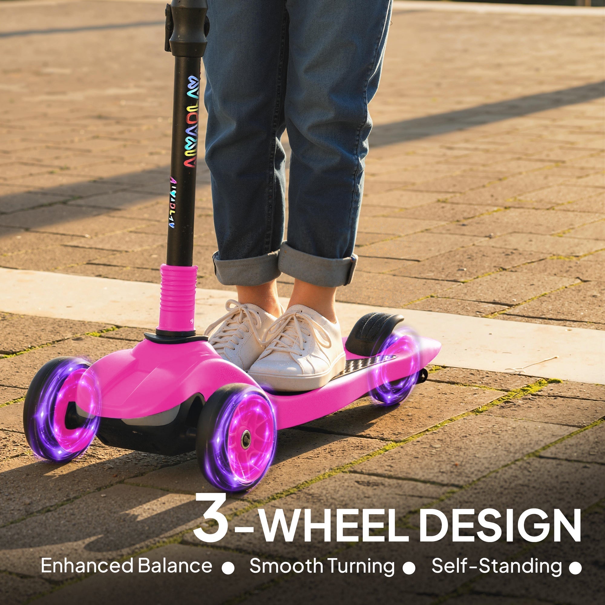 AIYAPLAY Three-Wheel Foldable Electric Scooter for Kids Aged 6-10 Years, Pink