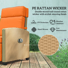 Outsunny 145° Reclining Rattan Armchair, with Footrest - Khaki/Orange