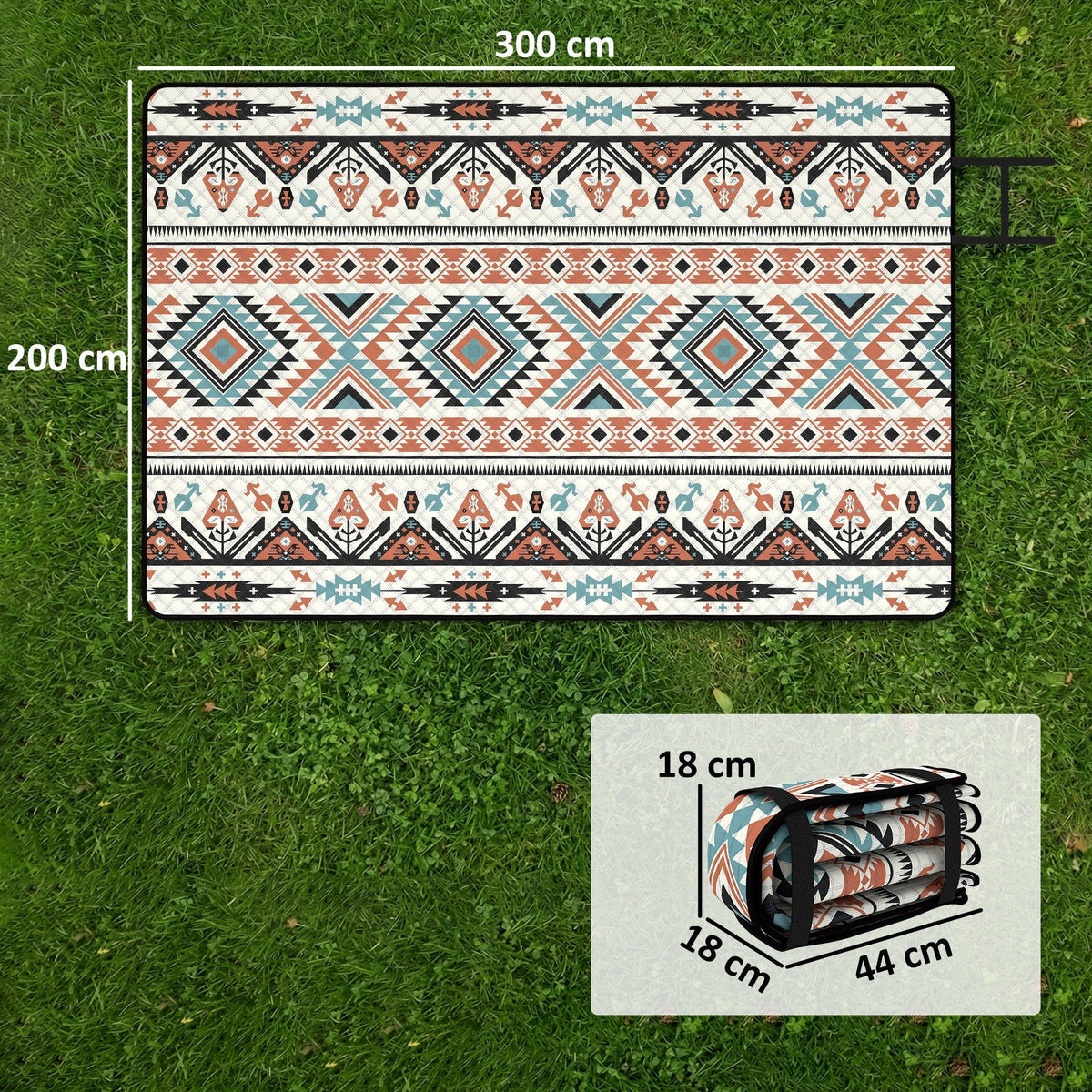 Outsunny Picnic Blanket, 300x200CM Large Beach Blanket Outdoor Picnic Mat with Integrated Strap for Camping, Mix-Colour