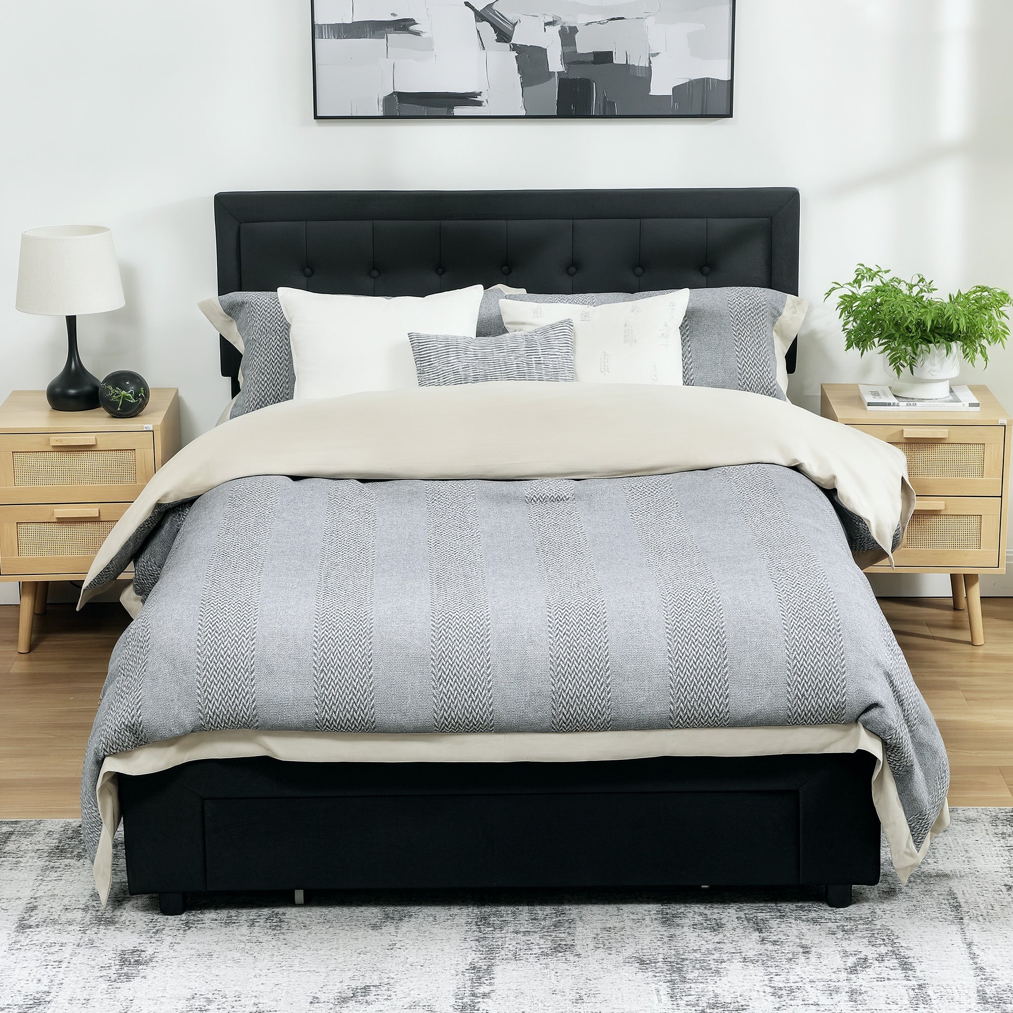 HOMCOM Double Ottoman Bed Frame, with Front Drawer - Black