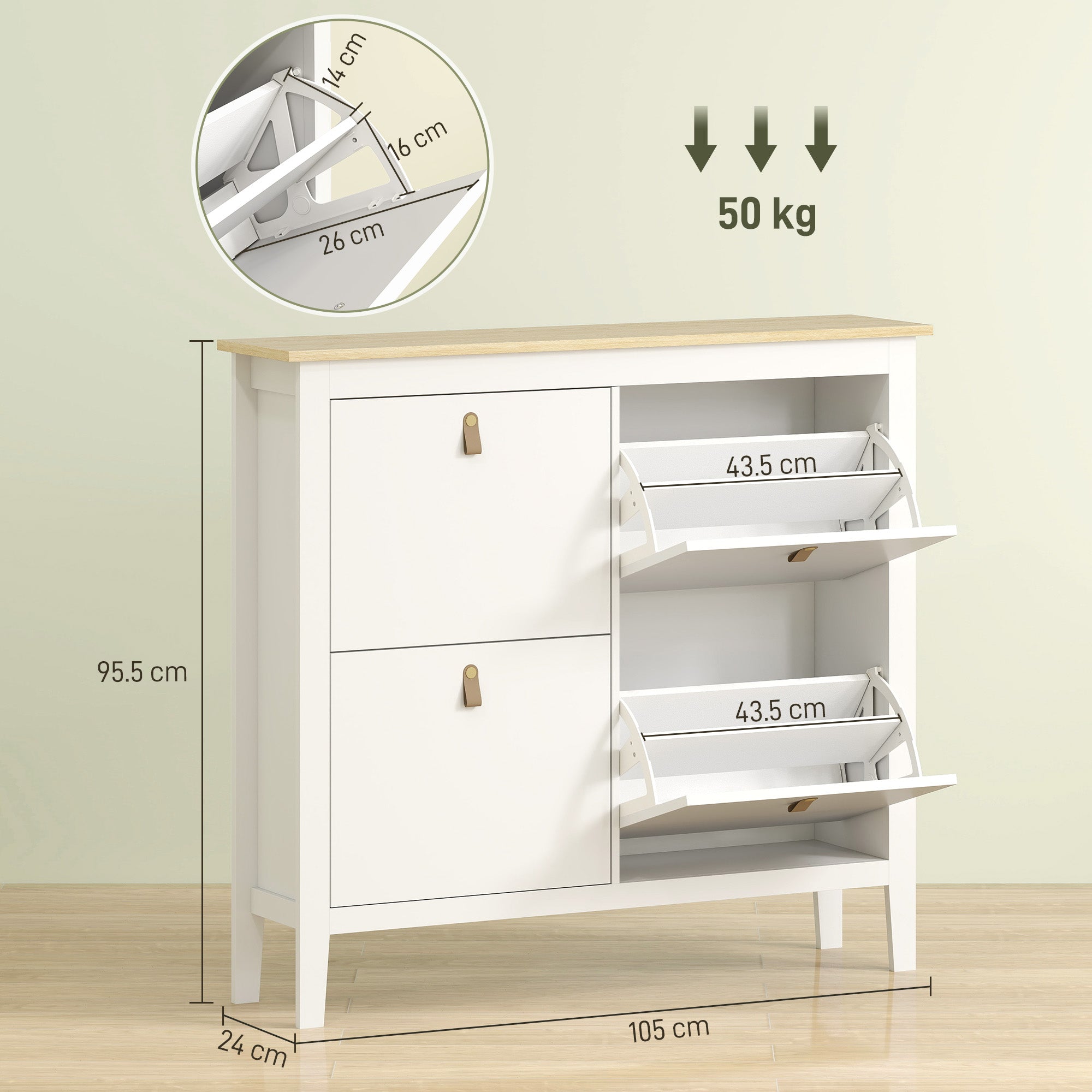 HOMCOM Modern Four-Drawer Shoe Cabinet - White