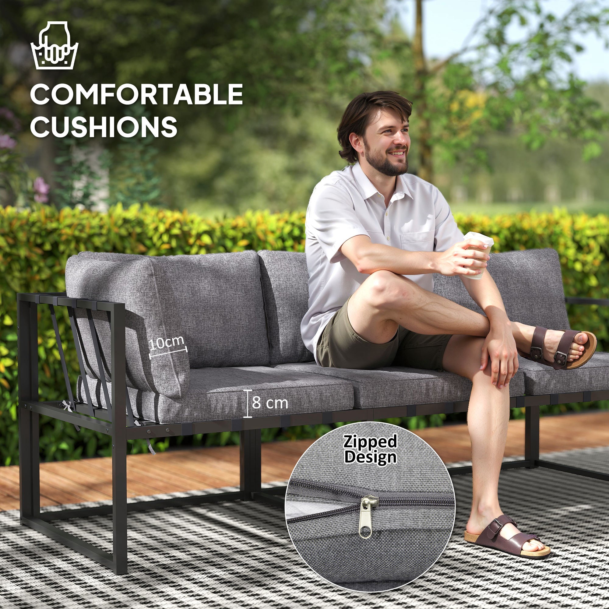 Outsunny Three-Piece L Shaped Garden Furniture Set with Cushions - Grey