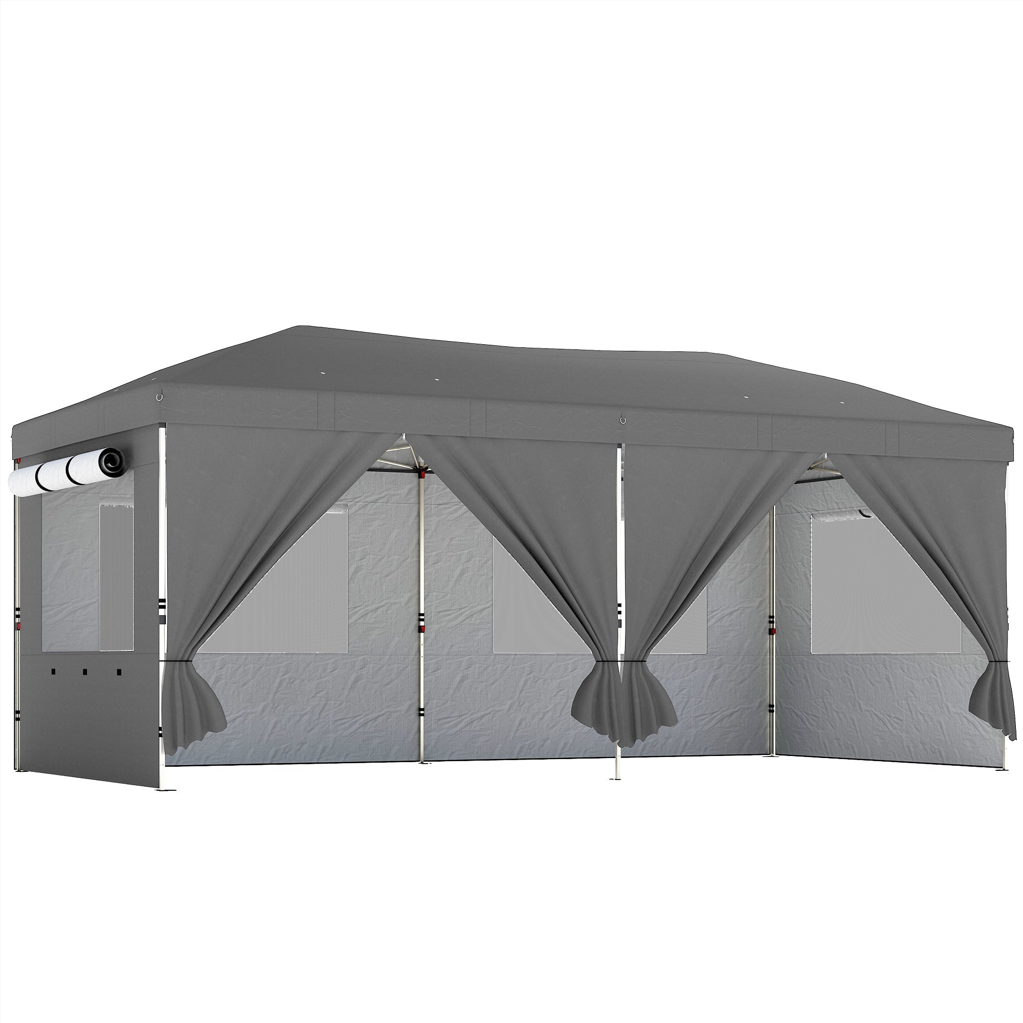 Outsunny 3 x 6 m Pop Up Canopy with UV50+ Protection Garden Gazebo with 6 Sidewalls, Dark Grey