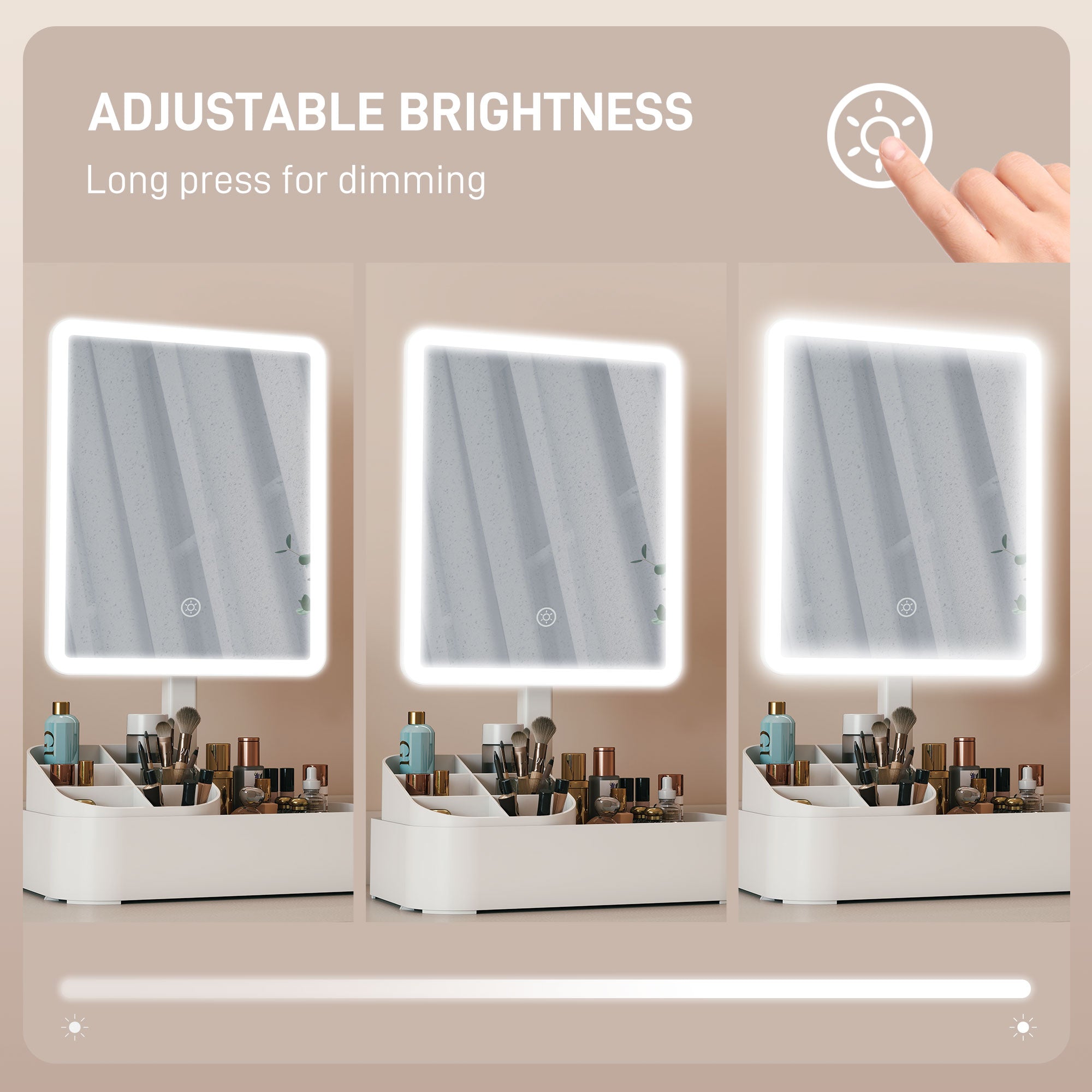 HOMCOM Makeup Mirror with Lights, Rechargeable Vanity Mirror w/ Touch Screen, 2 Lighting Modes and 180Â° Rotation, White