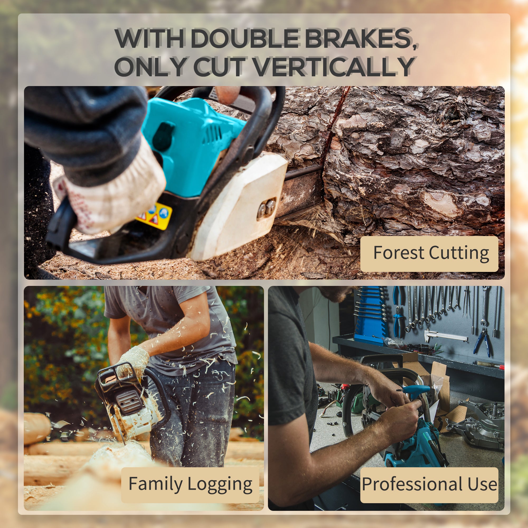 DURHAND Aluminium Chainsaw with Double Brake Protection and Bar Cover, 2000 W, 40 cm, for Wood, Trees and Branches, Blue