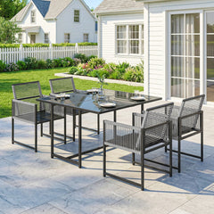 Outsunny 5 Pieces Garden Dining Set, Outdoor Patio Cube Set, 4 Seater Outdoor Table and Chairs with Foldable Backrest, Light Grey