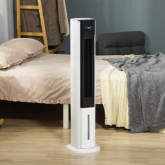 HOMCOM Portable Air Cooler, 6L Tank Humidifier Evaporative Ice Cooling Fan Water Conditioner Unit with 3 Modes, 3 Speed, Remote, Timer, Oscillating for Home Bedroom, White