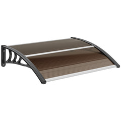 Outsunny Front Door Canopy Outdoor Awning Aluminium Rigid Plastic Polycarbonate Rain Shelter UV Water Rain Resistant 100 x 75cm Brown