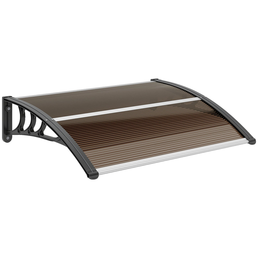 Outsunny Front Door Canopy Outdoor Awning Aluminium Rigid Plastic Polycarbonate Rain Shelter UV Water Rain Resistant 100 x 75cm Brown