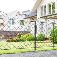 Outsunny Decorative Garden Fencing, 43in x 11.5ft Outdoor Picket Fence Panels, 4PCs Rustproof Metal Wire Landscape Flower Bed Border Edging, Black