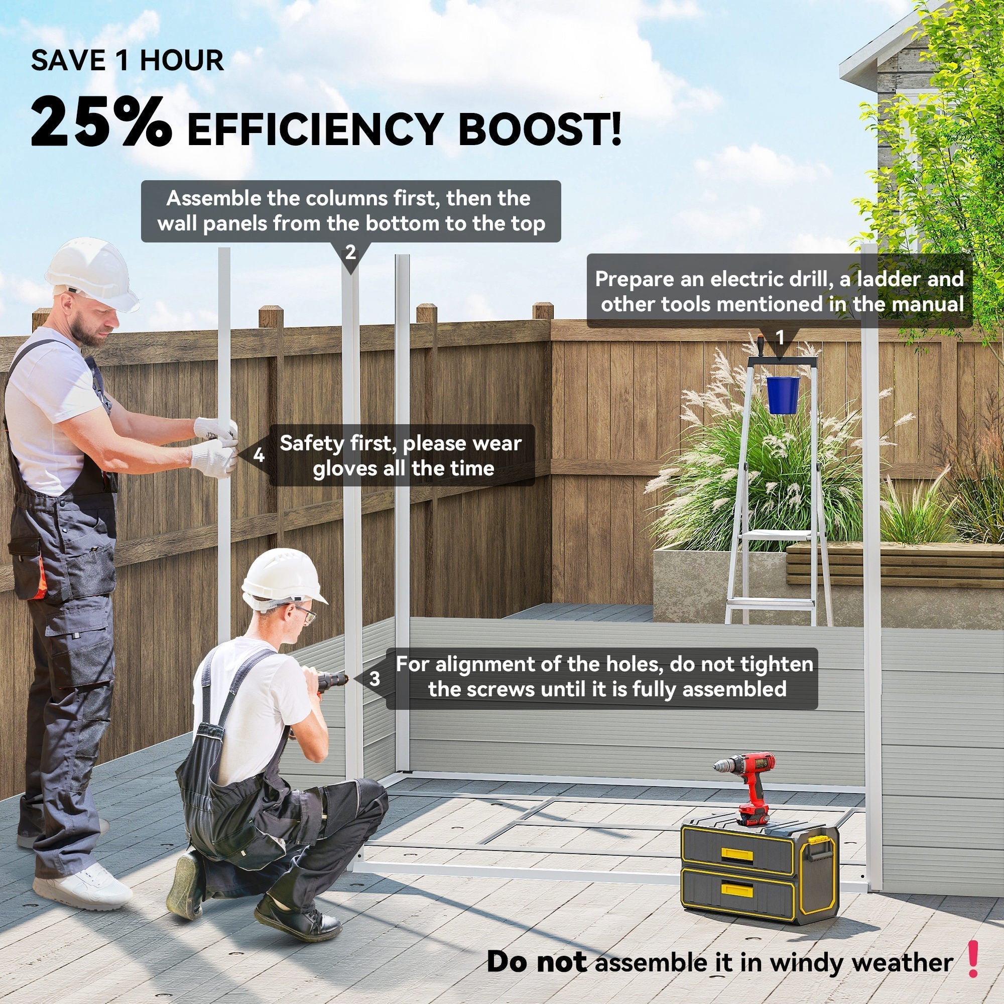 Outsunny 7.9ft x 6.2ft Aluminium Frame and Plastic Wall Shed, with Foundation - Light Grey