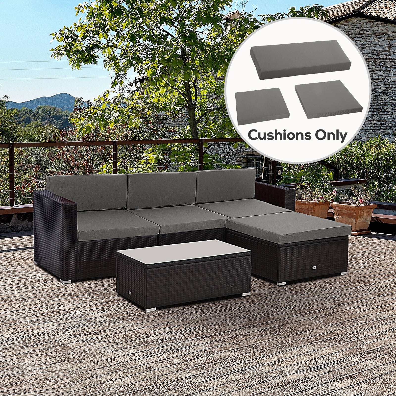 Outsunny Outdoor Cushion Pad Set for Rattan Furniture, 7 Piece Garden Furniture Cushions ONLY, Grey