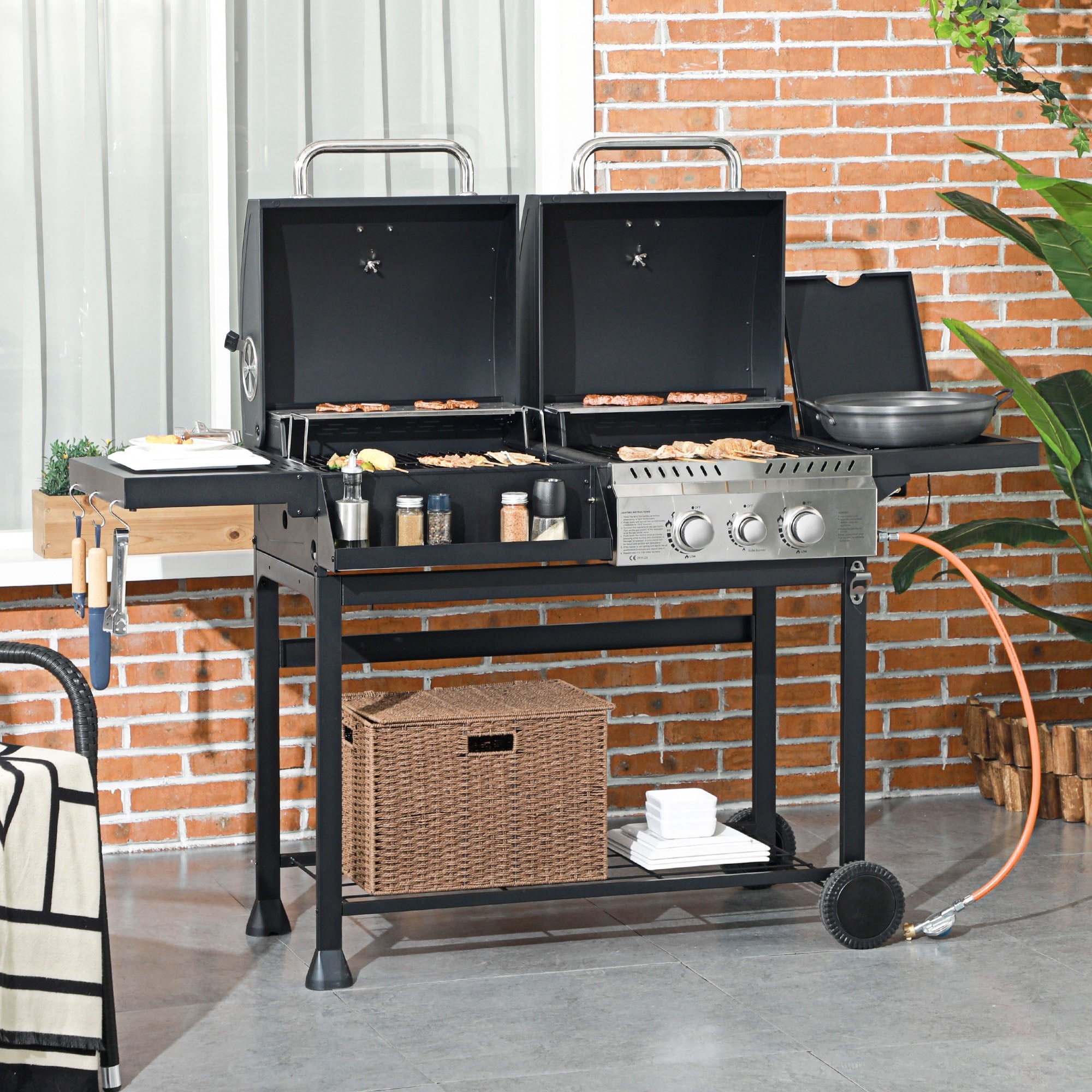 Outsunny Dual Fuel BBQ Grill - Black