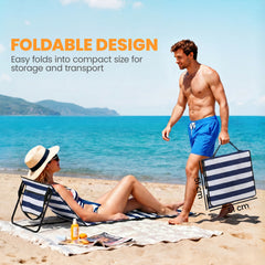 Outsunny Set of 2 Foldable Garden Beach Chair Mat, Outdoor Sun Lounger Seats with Adjustable Back, Magazine Pocket, Carry Strap