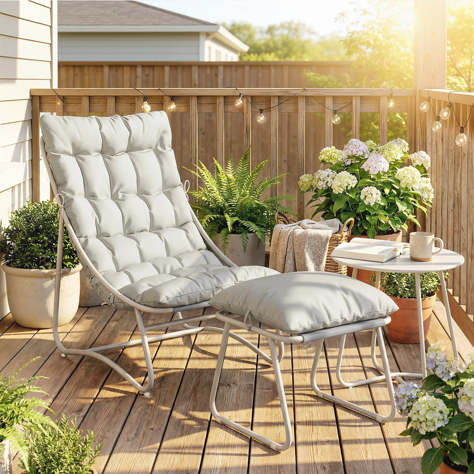 Outsunny Bistro Set for Garden, 3 Piece Outdoor Table and Chair with Footstool and Removable Cushions, Comfy Balcony Furniture