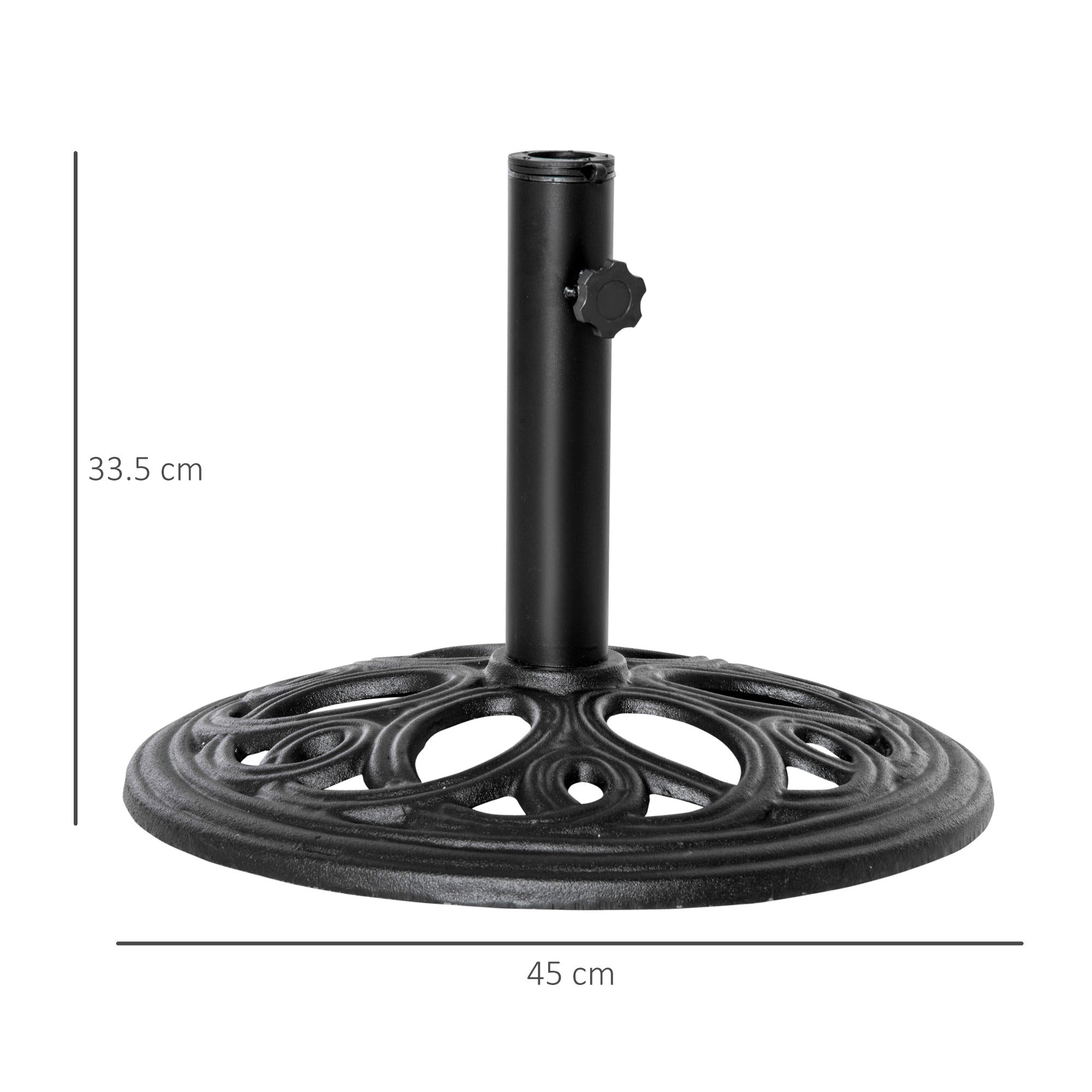Outsunny 11.5 kg Cast Metal Round Patio Umbrella Base Stand, Umbrella Holder for Outdoor, Patio, Garden, Black