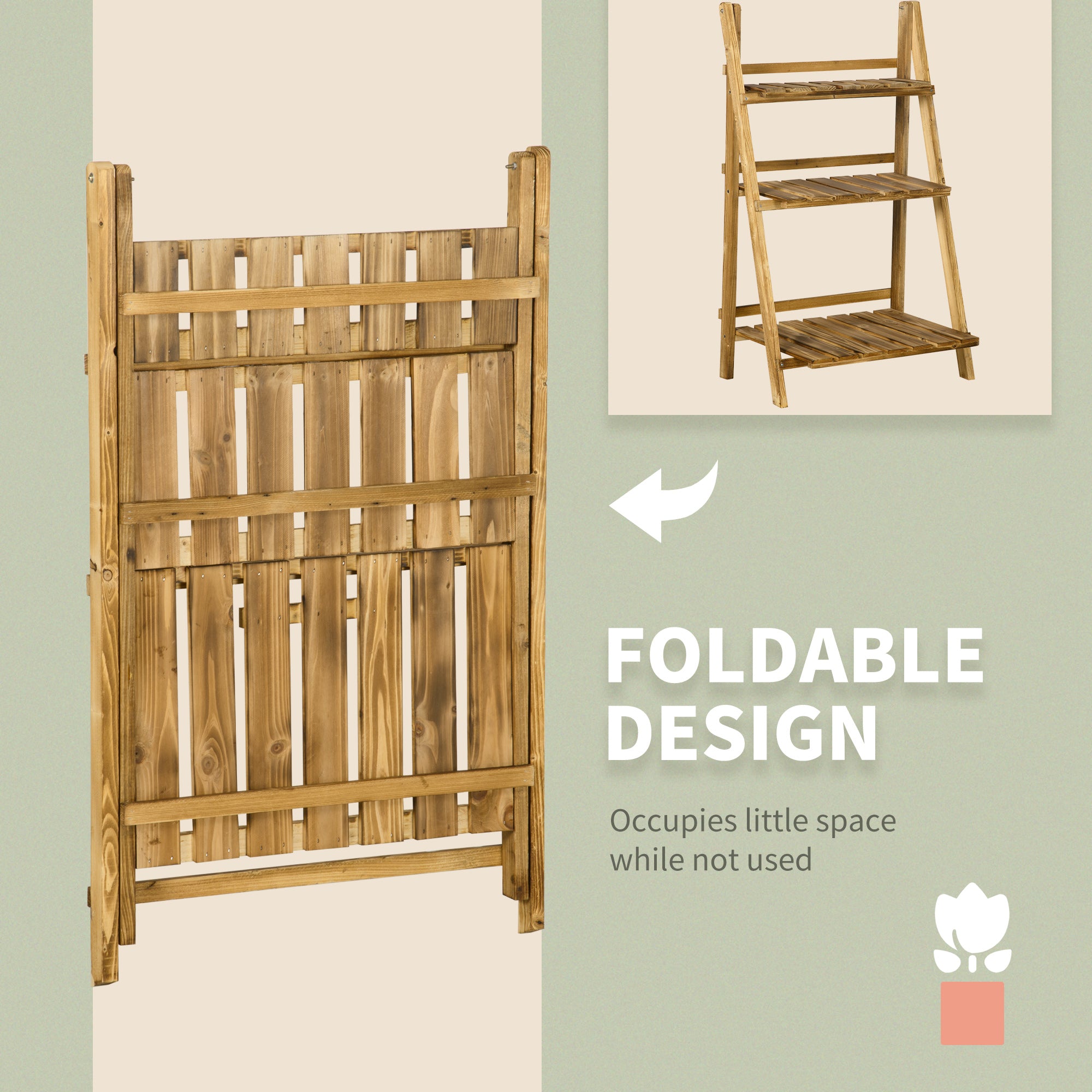 Outsunny Wooden Folding Flower Pot Stand 3 Tier Garden Planter Display Ladder Gardener Storage Shelves Rack Herb Holder (60L x 37W x 93H cm)