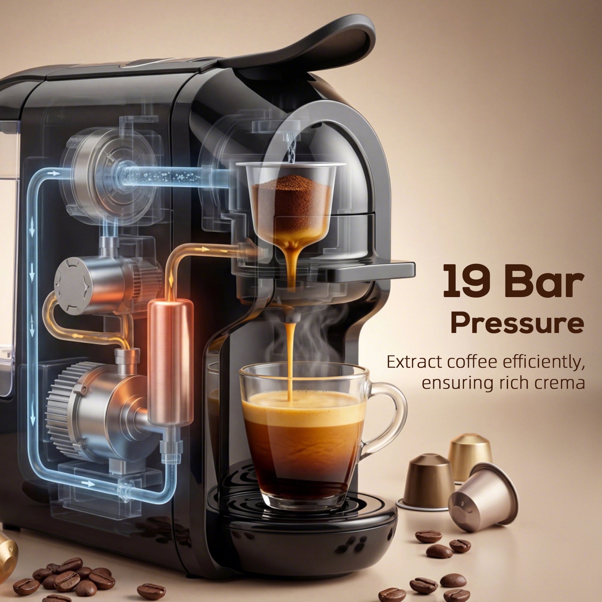 HOMCOM Pod Coffee Machine for Nespresso, Dolce Gusto Capsule & Ground Coffee, Small Semi Automatic Coffee Maker, 19 Bar, 0.6L