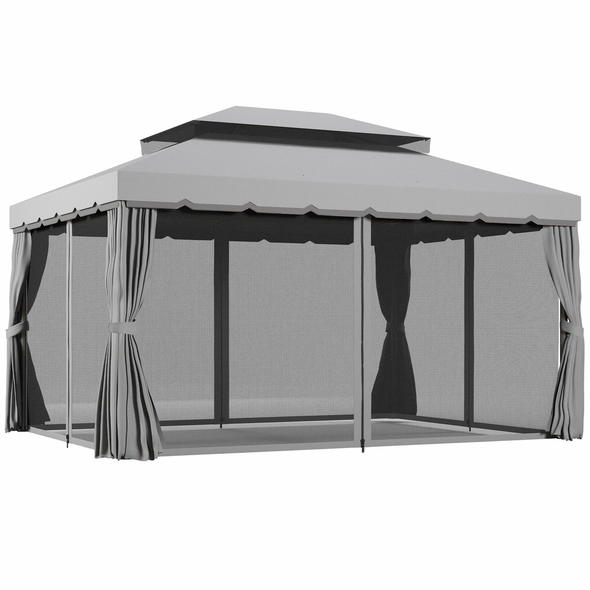 Outsunny 3 x 4m Aluminium Garden√Ç Gazebo, Marquee Canopy Shelter Pavilion Party Tent with Nets and Curtains for Garden and Deck, Light Grey
