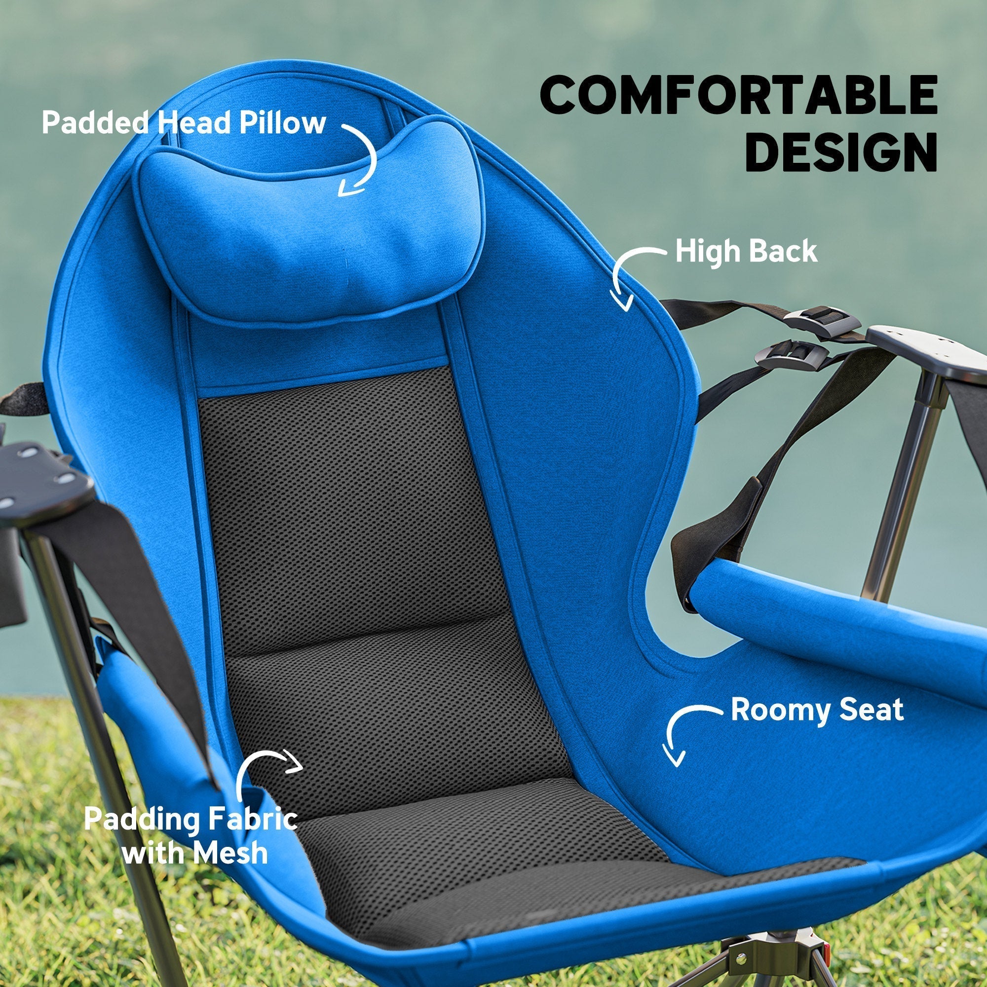 Outsunny Hammock Camping Chair Set of 2, Adjustable Back Swinging Camping Chair Portable Swinging Chair with Cup Holder, Headrest, Padded Seat and Carry Bag for Travel Fishing Hiking, Blue