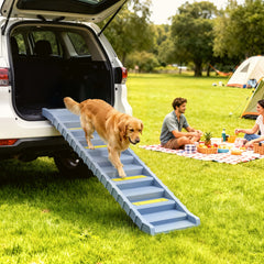 PawHut Dog Car Ramp with Anti-Slip Steps, 10-Steps Pet Stairs for Pets to Access Cars and High Beds, Grey