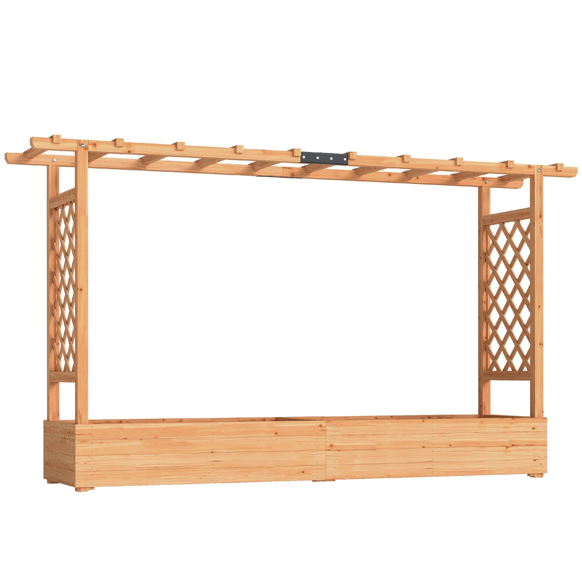 Outsunny Raised Planter with Trellis, Wooden Raised Bed for Garden with Hanging Roof and Drainage Holes, Outdoor Planter Box