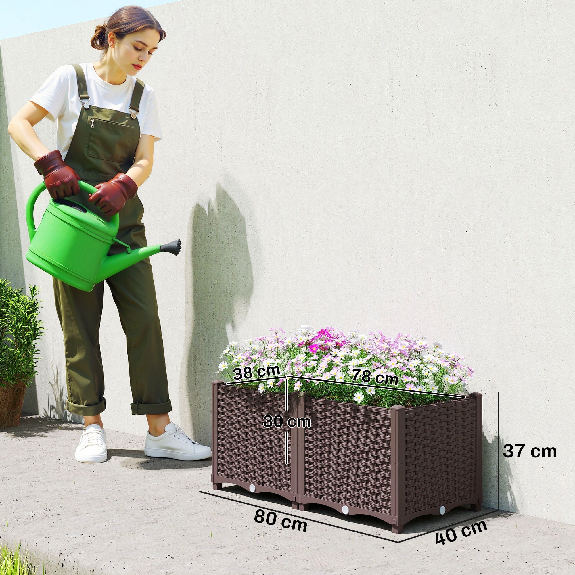 Outsunny Plastic Raised Garden Bed with Legs, Self Watering Elevated Planter Boxes with Drainage Holes and Plugs