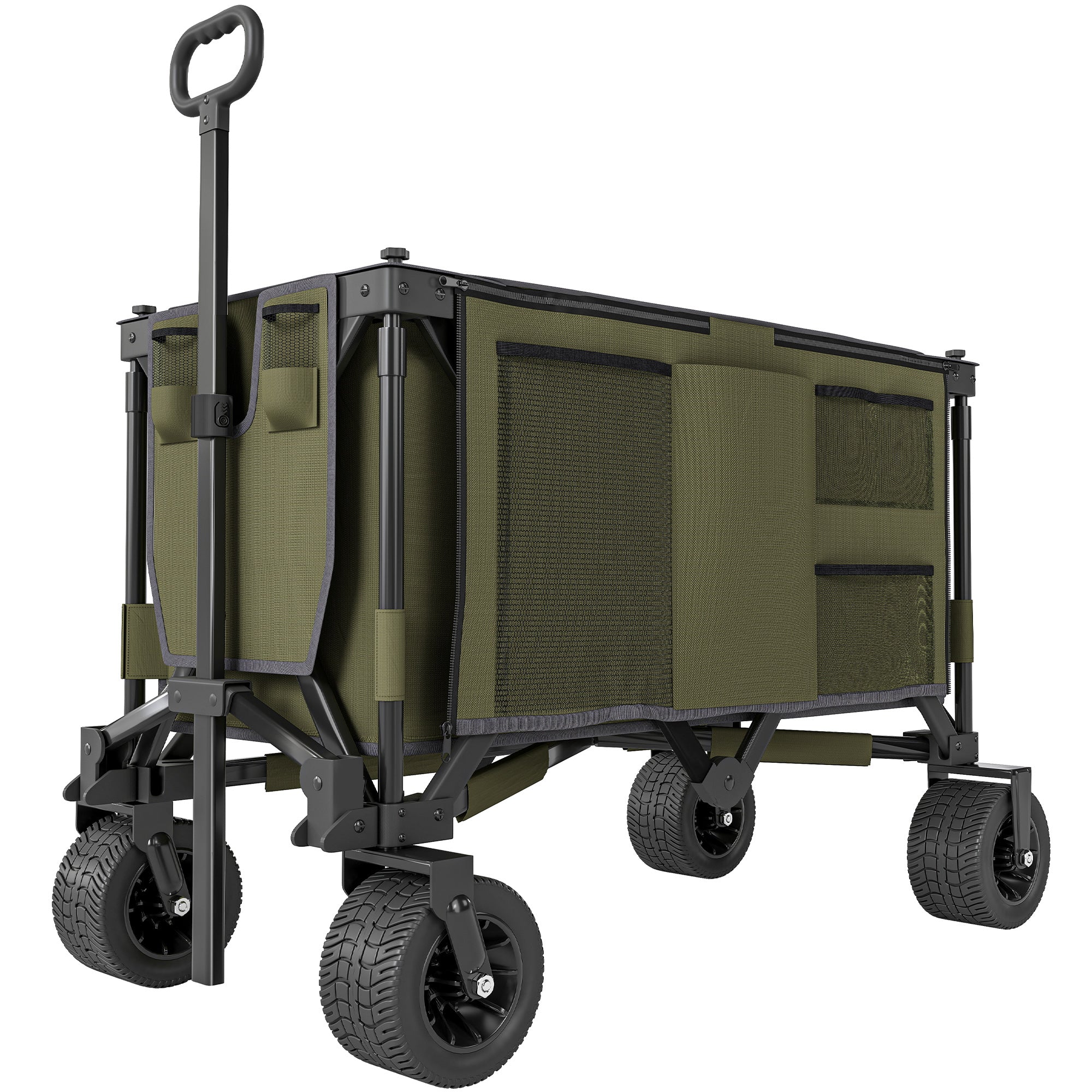 Outsunny Folding Garden Trolley, Cargo Traile on Wheels, Collapsible Camping Trolley, Outdoor Utility Wagon with Steel Frame and Oxford Fabric, Green