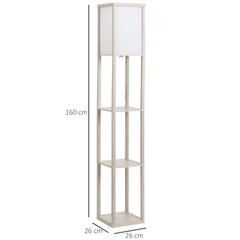 HOMCOM 3-Tier Floor Lamp, Floor Light with Storage Shelf, Reading Standing Lamp with Acrylic Shade for Living Room, Bedroom, Kitchen, Dining Room, Office, Dorm, 160cm, Oak