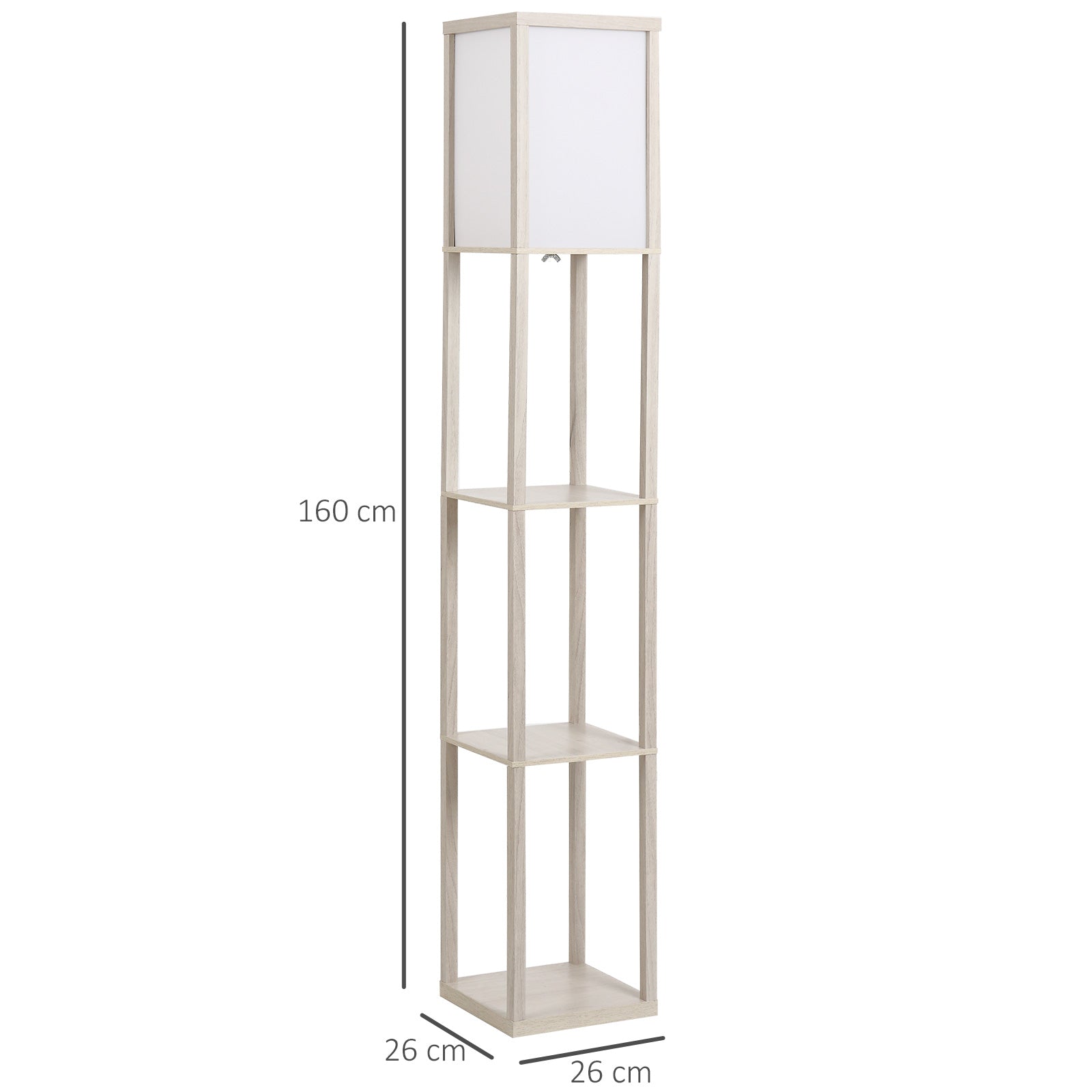 HOMCOM 3-Tier Floor Lamp, Floor Light with Storage Shelf, Reading Standing Lamp with Acrylic Shade for Living Room, Bedroom, Kitchen, Dining Room, Office, Dorm, 160cm, Oak