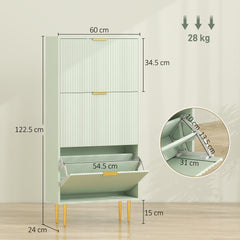 HOMCOM Elegant Three-Drawer Shoe Cabinet - Light Green
