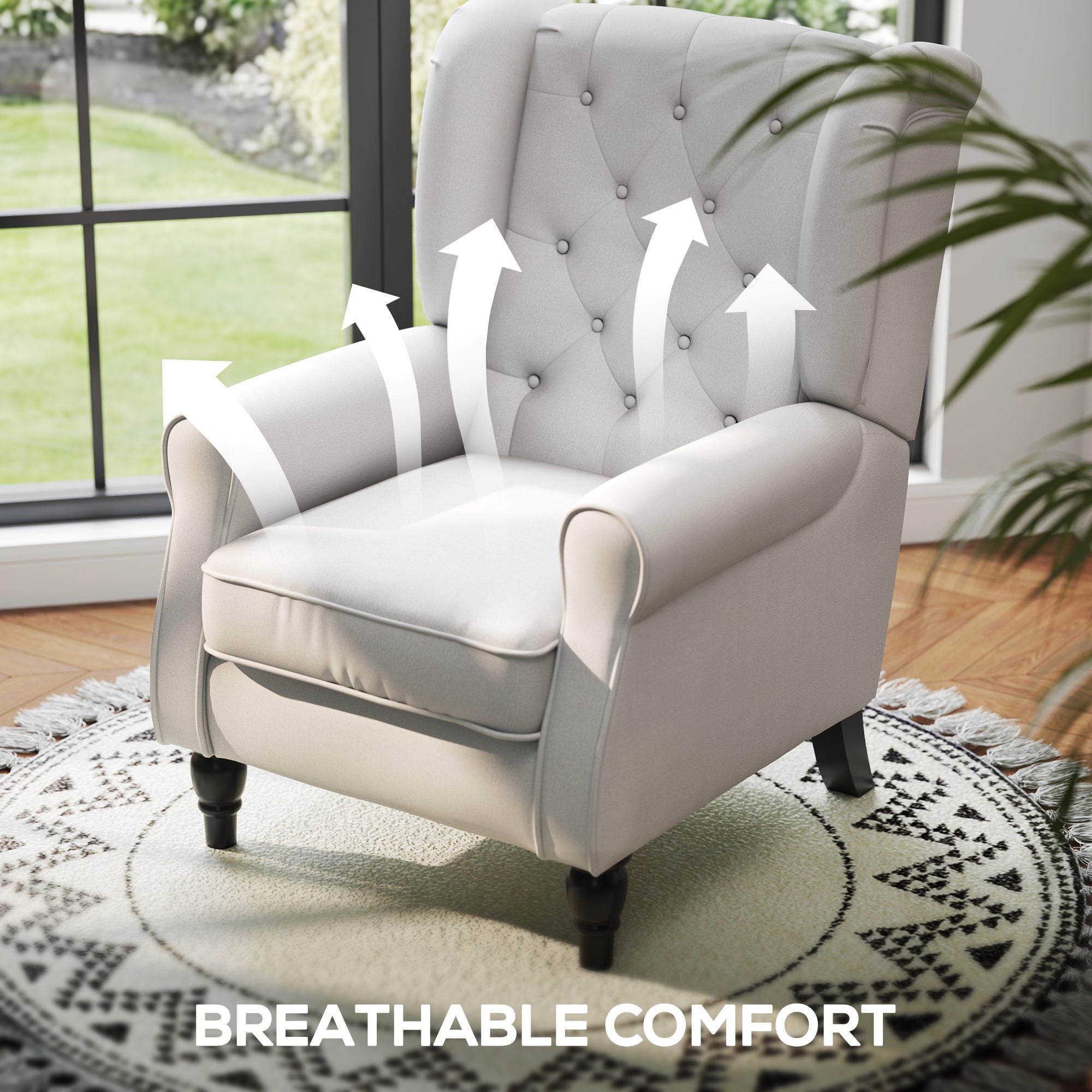 HOMCOM Wingback Accent Chair, Retro Upholstered Button Tufted Occasional Chair for Living Room and Bedroom, Cream White