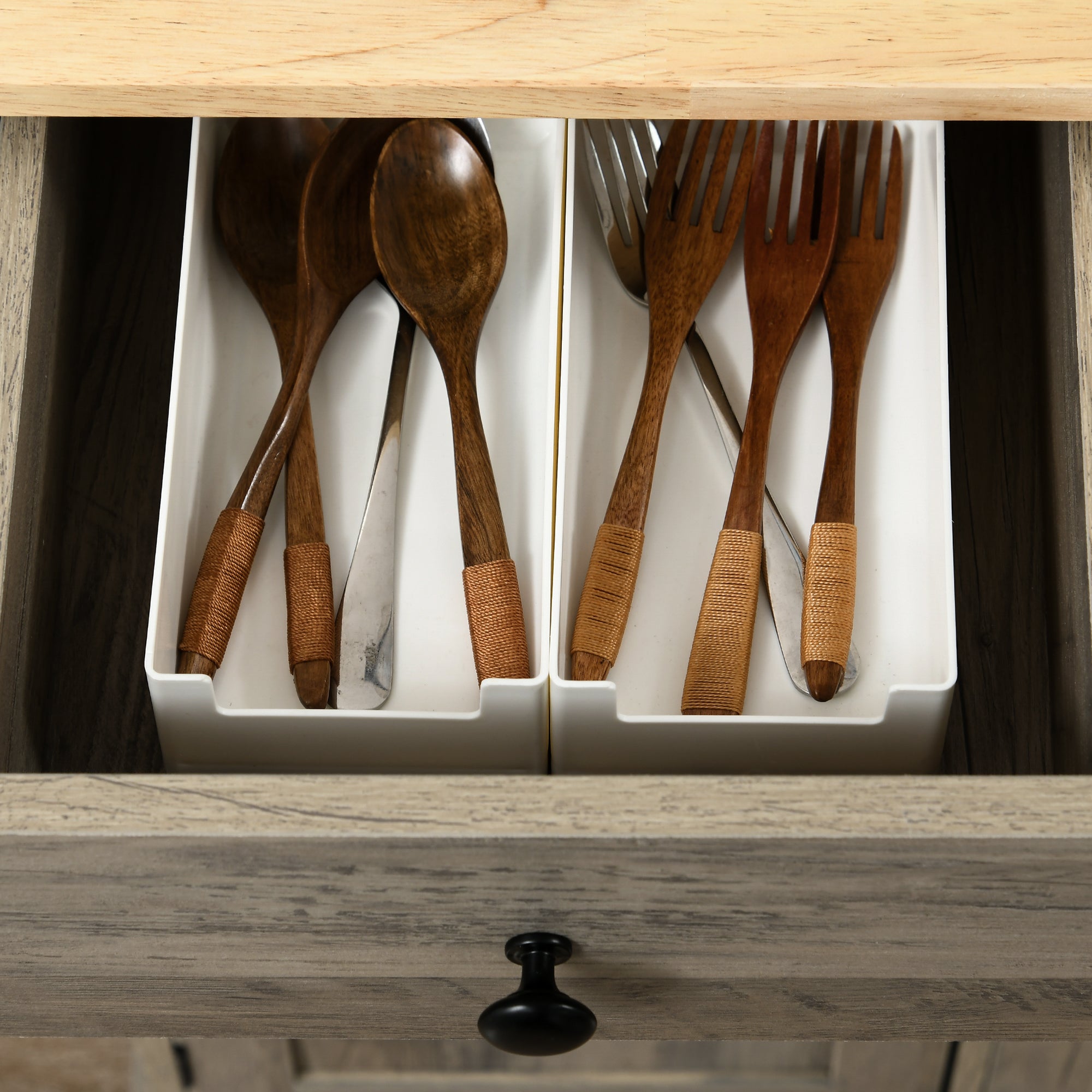 HOMCOM Sideboard with Rubber Wood Top, Modern Storage Cabinet, Kitchen Cupboard with 3 Doors, 3 Drawers and 3 Adjustable Shelves for Dining Room, Living Room, Grey Wood-Effect