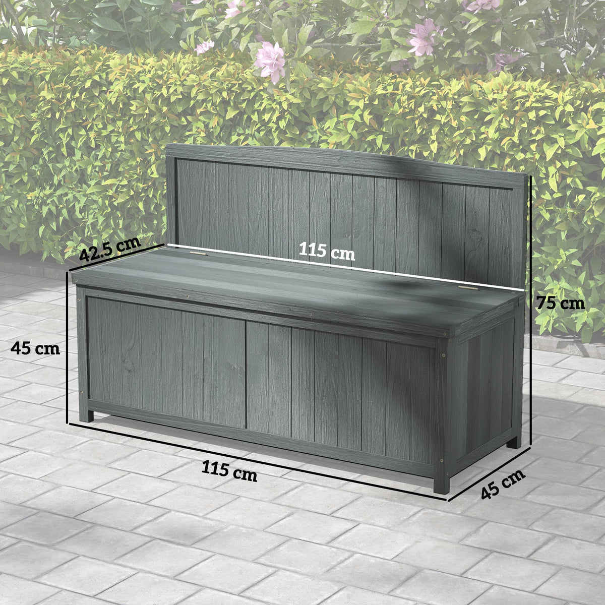 Outsunny Wood Storage Bench for Patio Furniture, Outdoor Garden Seating Tools, Grey - product image 3