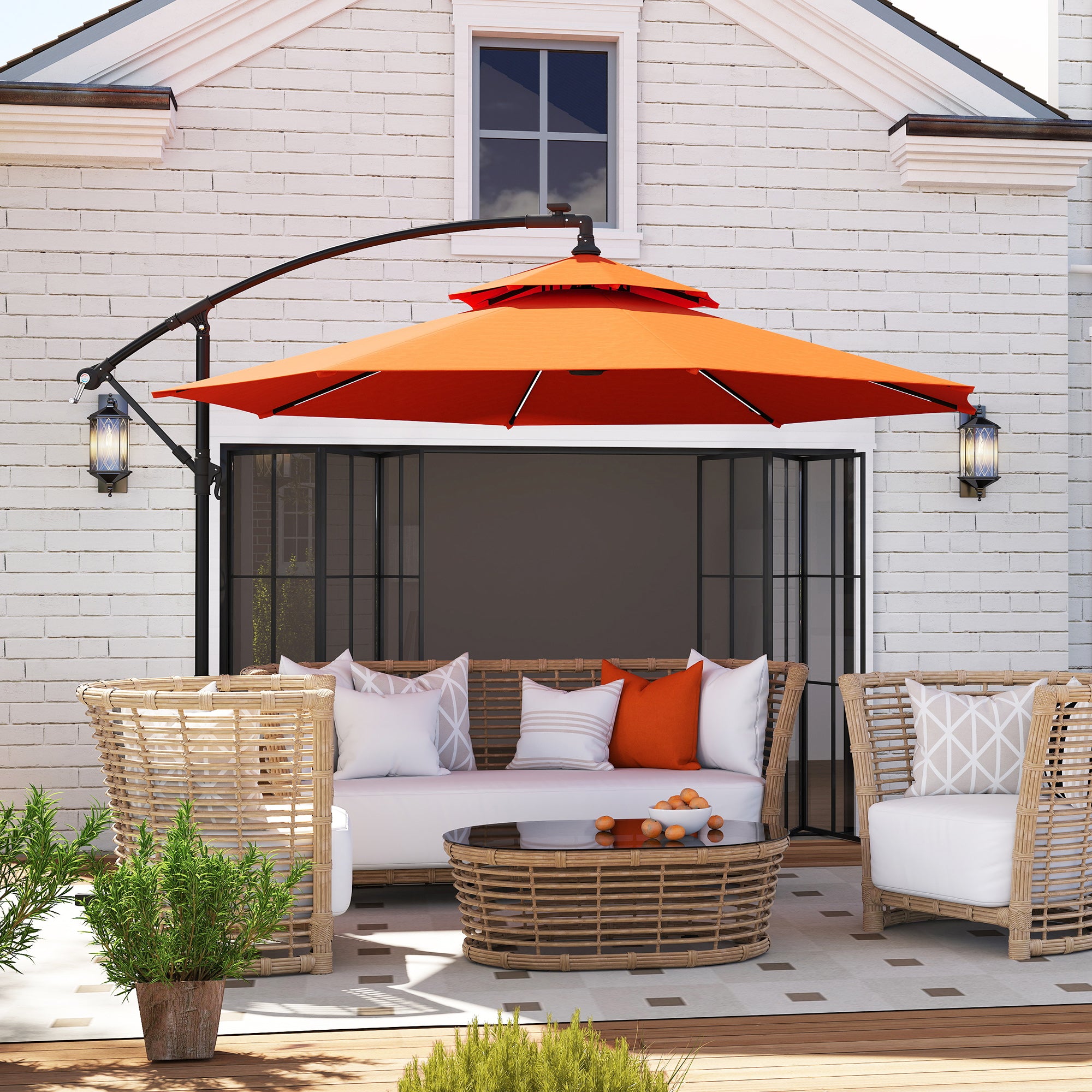 Outsunny 3m LED Light Overhanging Parasol - Orange